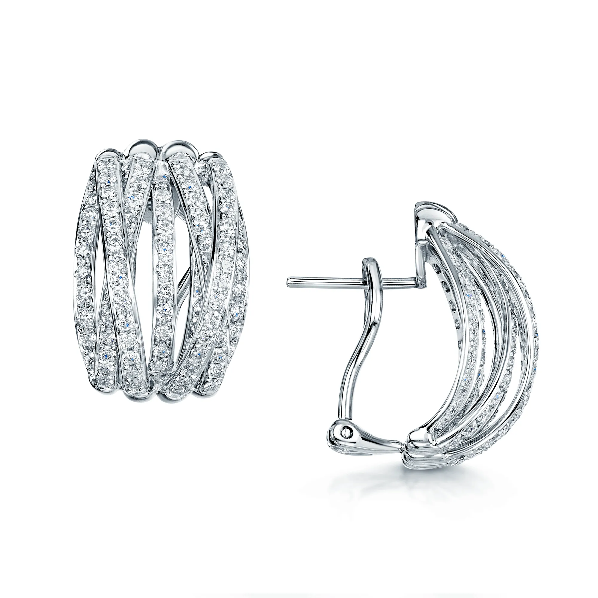 18ct White Gold Diamond Pave Set Multi Strand Half Hoop Earrings