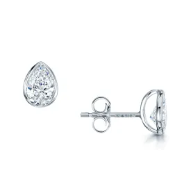 18ct White Gold Pear Cut Diamond 1.00ct Rub Over Stud Earrings