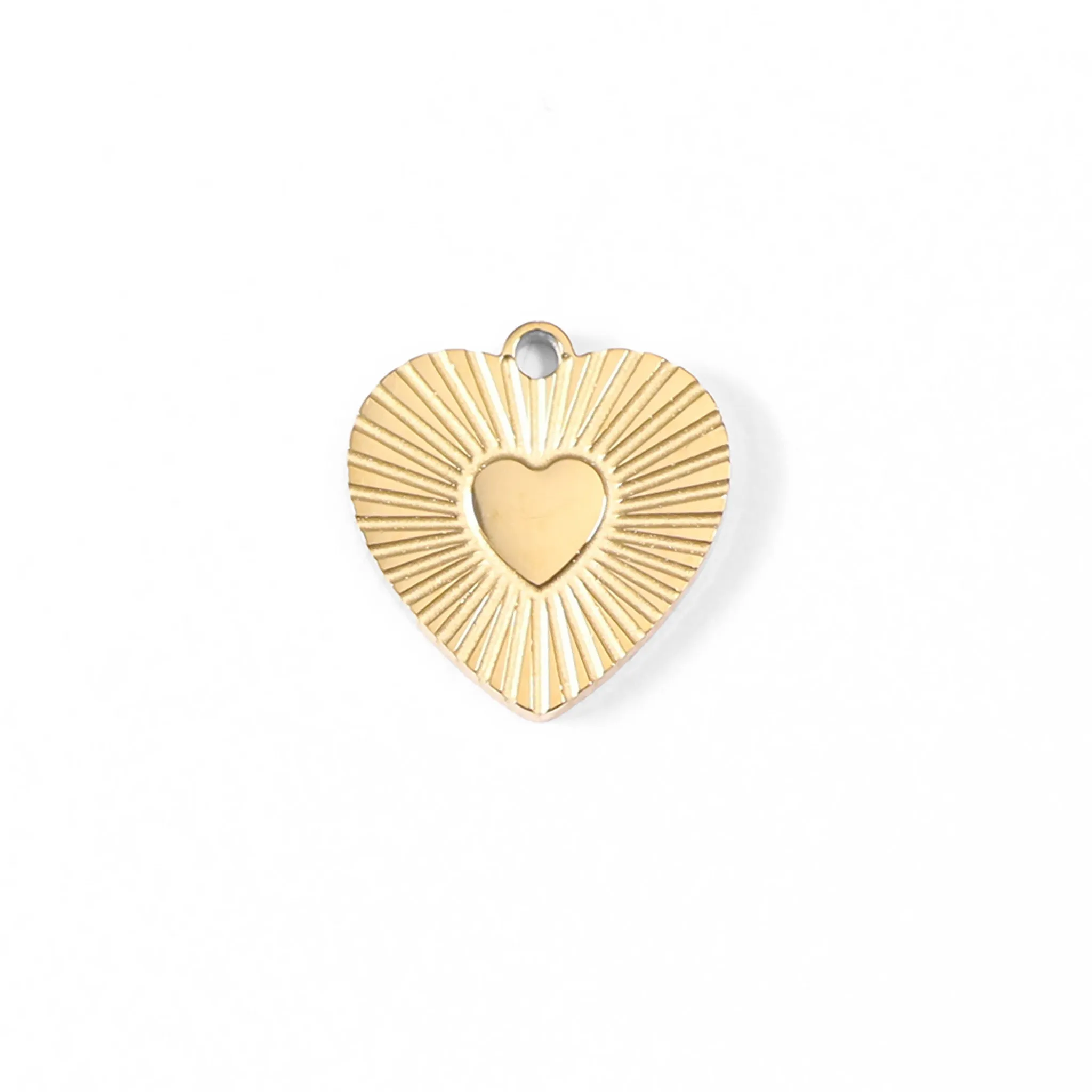 18K Gold PVD Stainless Steel Sunburst Heart Charm / PDL0048