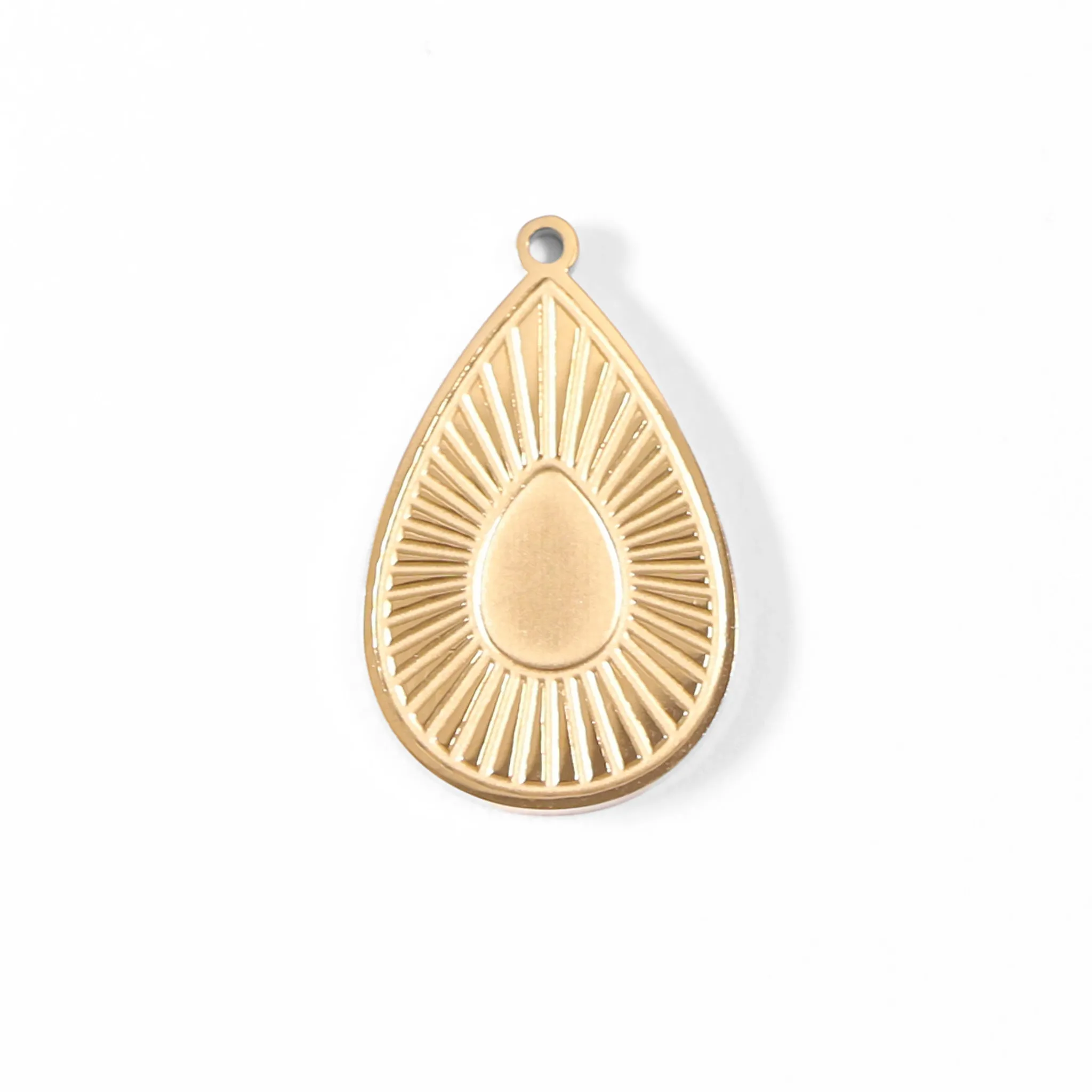 18K Gold PVD Stainless Steel Sunburst Teardrop Charm / PDL0003