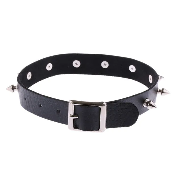 1PC Chic Punk Rock Gothic Unisex Women Men Leather Silver Spike Rivet Stud Collar Choker Necklace Statement Jewelry