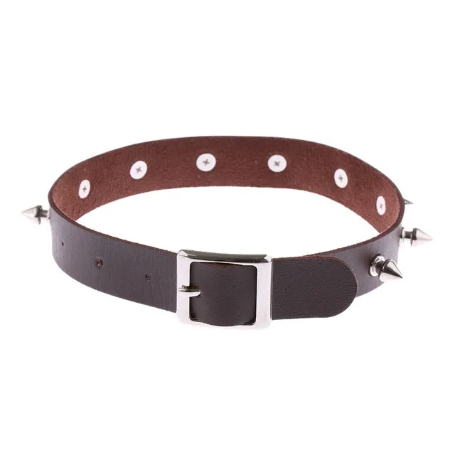 1PC Chic Punk Rock Gothic Unisex Women Men Leather Silver Spike Rivet Stud Collar Choker Necklace Statement Jewelry