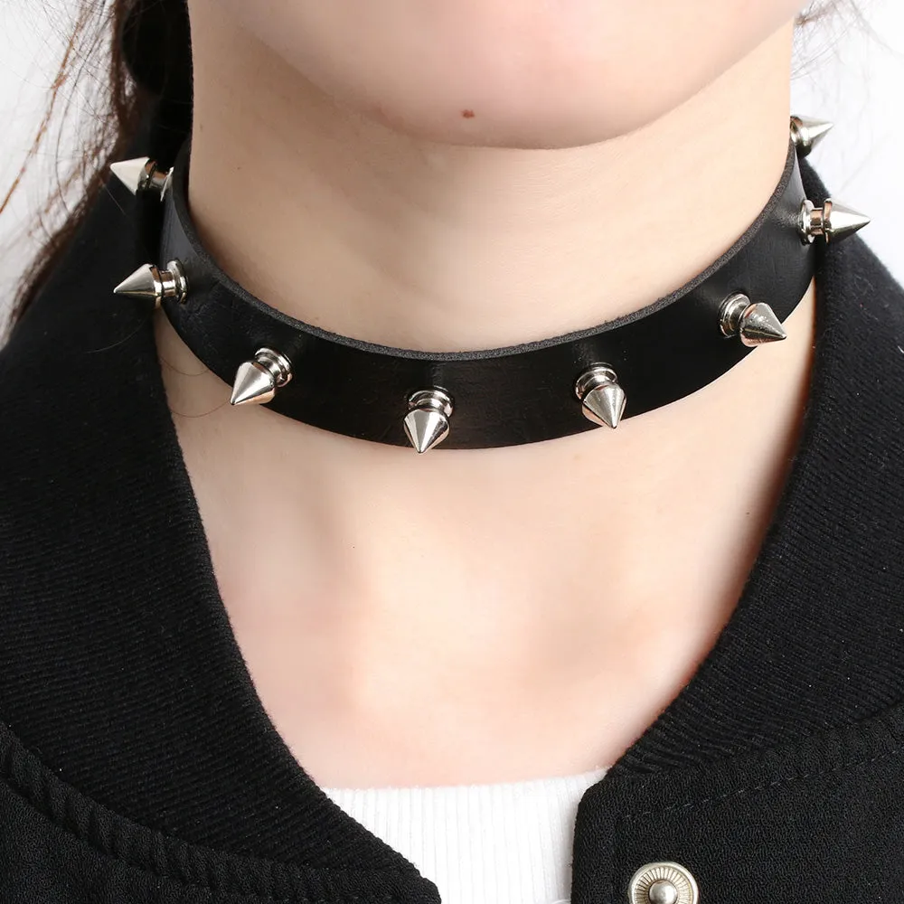 1PC Chic Punk Rock Gothic Unisex Women Men Leather Silver Spike Rivet Stud Collar Choker Necklace Statement Jewelry