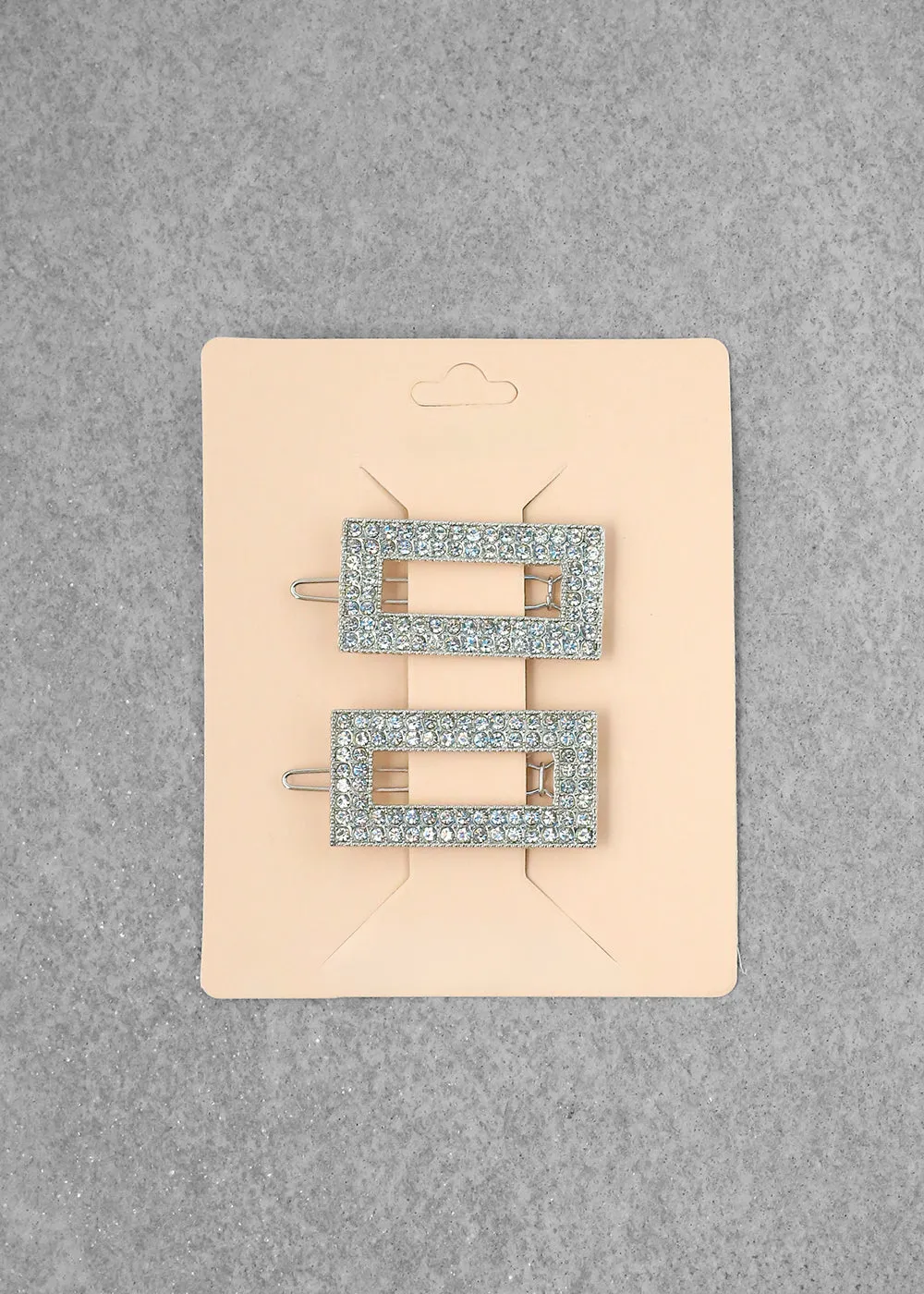 2-PC Rectangular Rhinestone Hair Clip