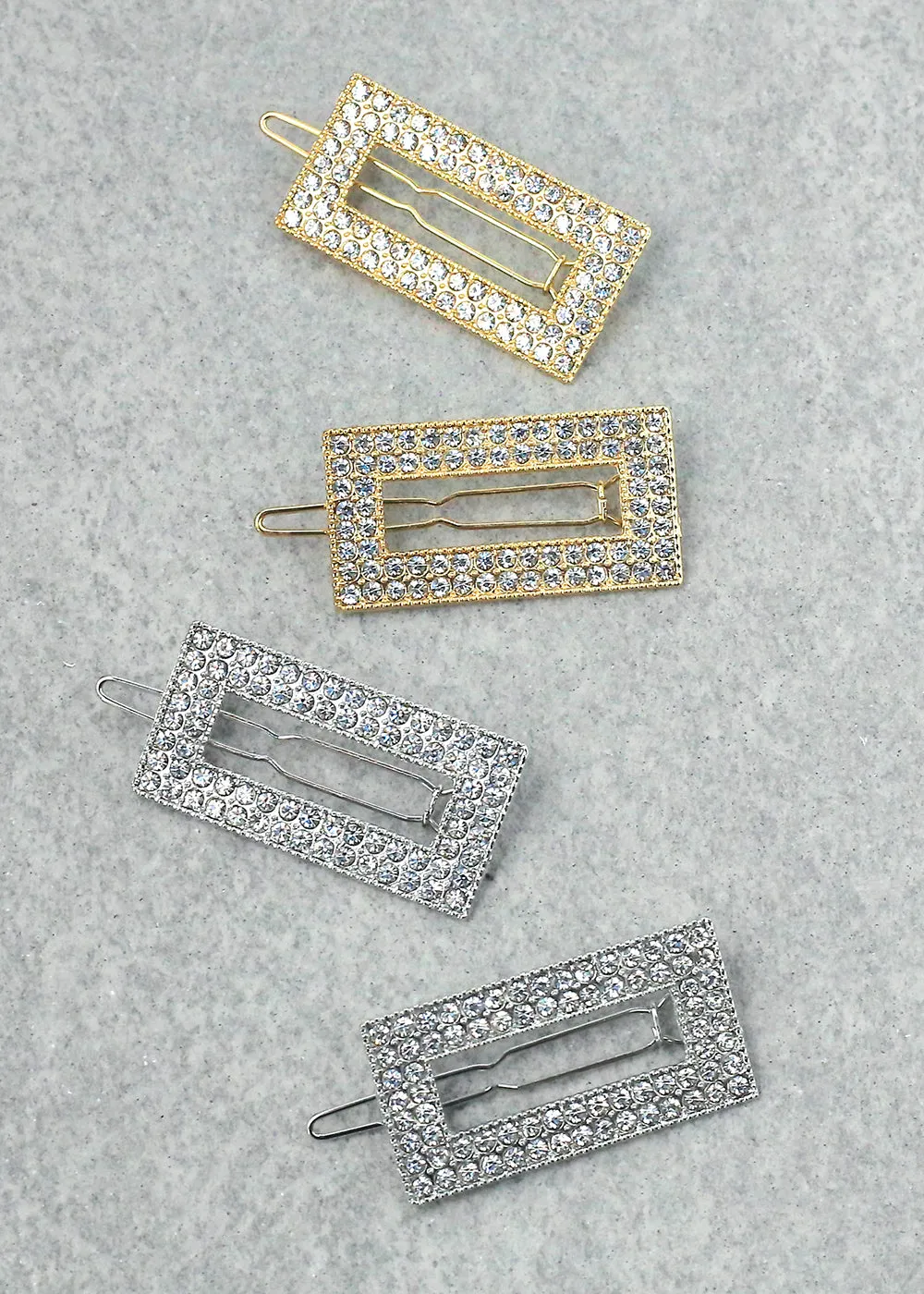 2-PC Rectangular Rhinestone Hair Clip