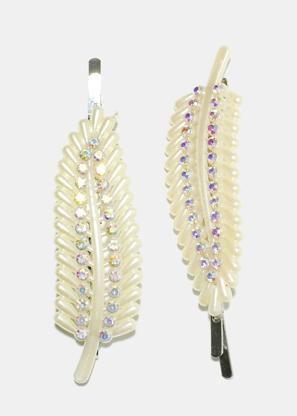 2 Piece Pearl Feather Shape Hair Clips