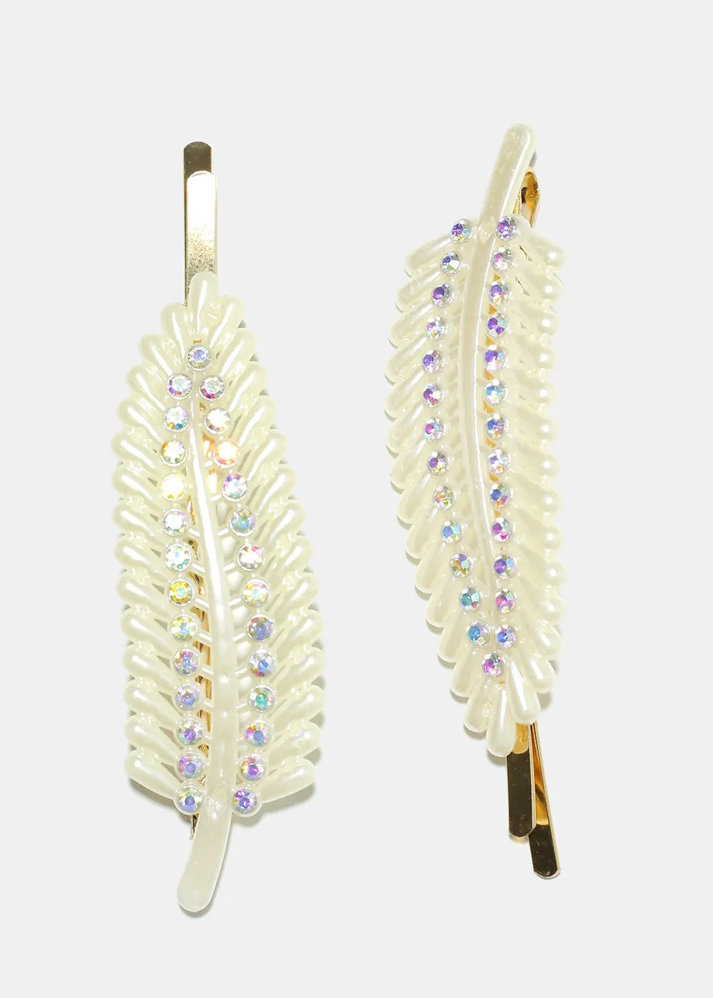 2 Piece Pearl Feather Shape Hair Clips