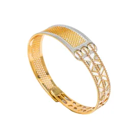 22K Multi Tone Gold Bangle W/ Split Textured Open Design & Openable Band