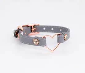 3/8" Rose Gold Heart Gray Vegan Leather Cuff