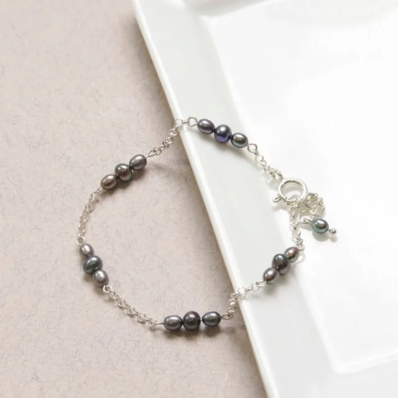 925 Silver Black Pearl Bracelet - June Birthstone Gift