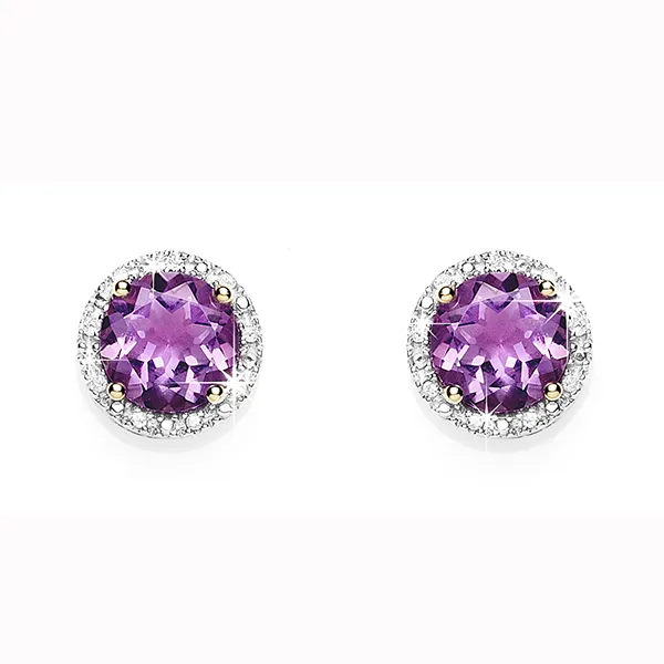 9CT AMETHYST & DIAMOND EARRINGS