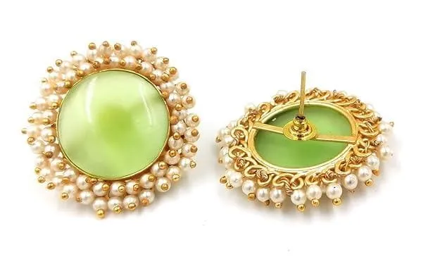 A Trendy Blend of Studs and Ear Rings Accessories (Light Green)