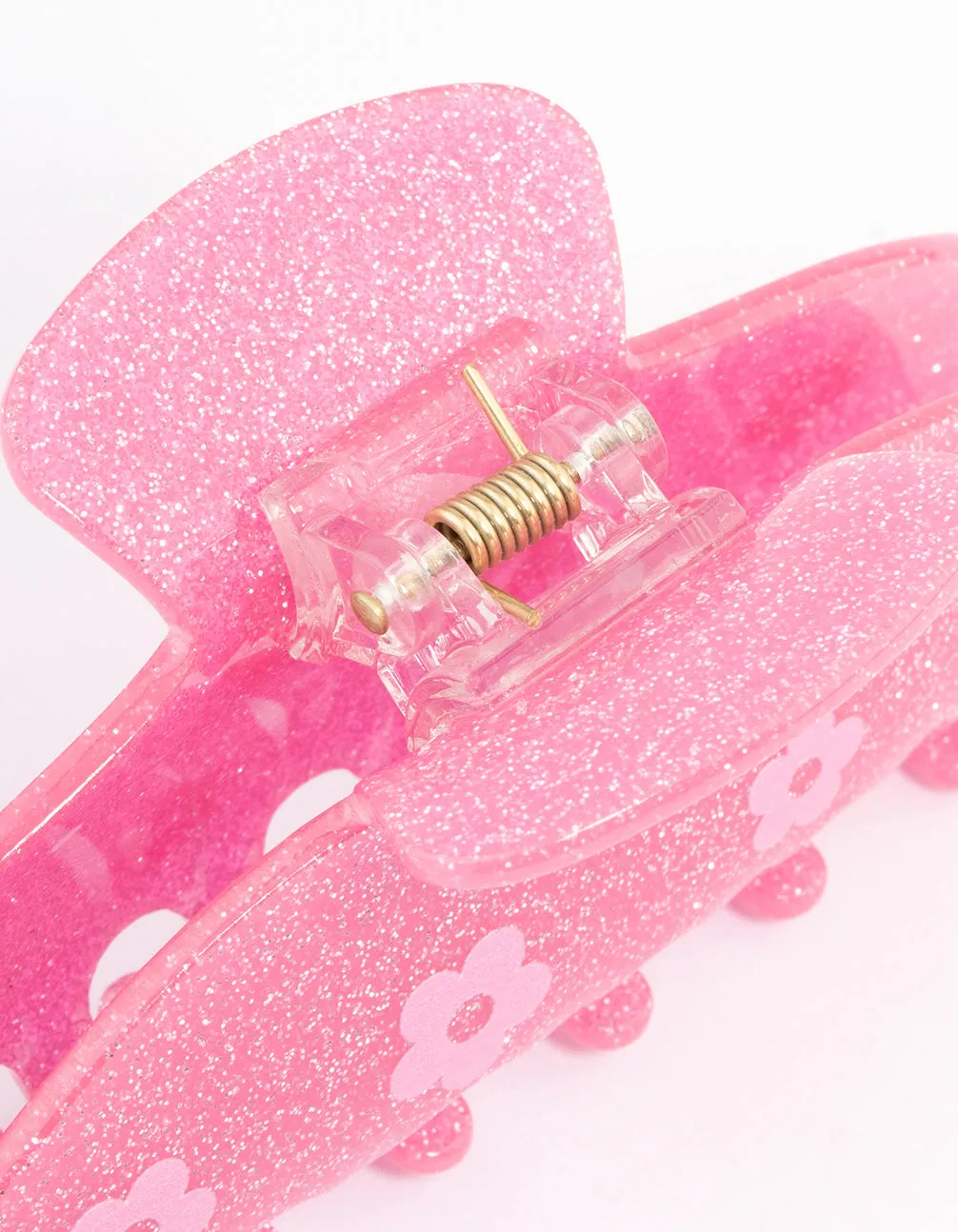 Acrylic Pink Glitter Flower Claw Clip