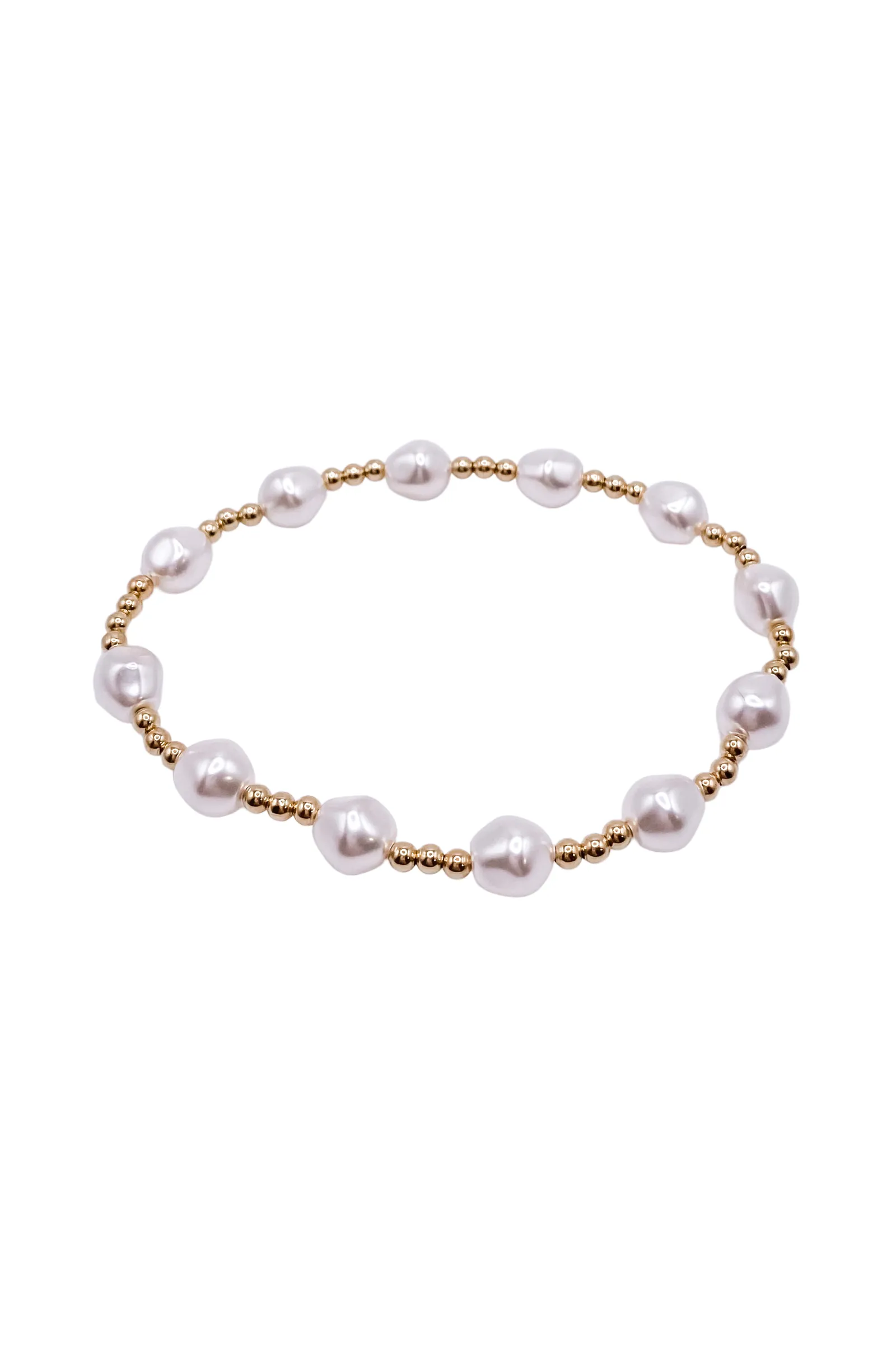 Admire 3mm Bead Bracelet - Pearl/Gold | E-Newton