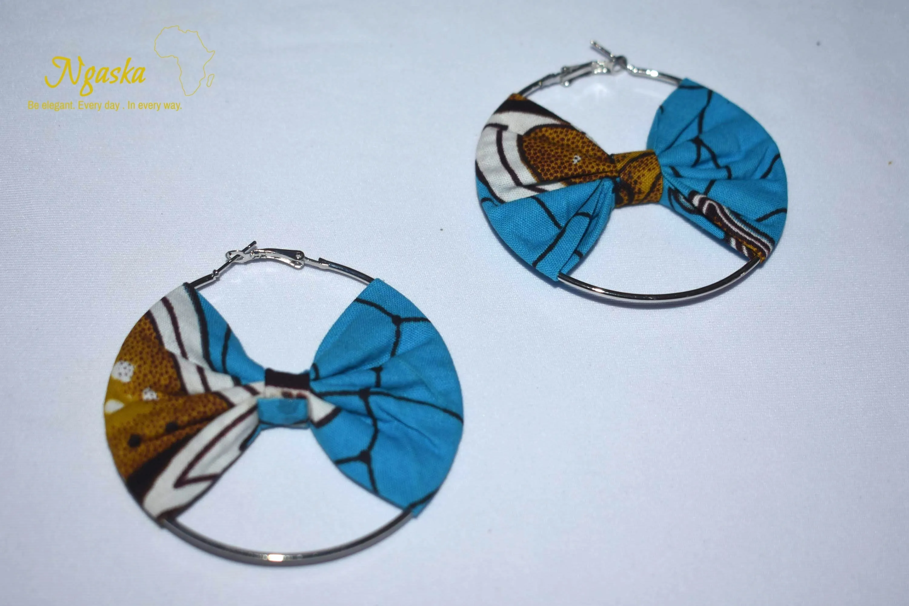 African Print Creole Hoop Earrings, Baby Blue - ER20