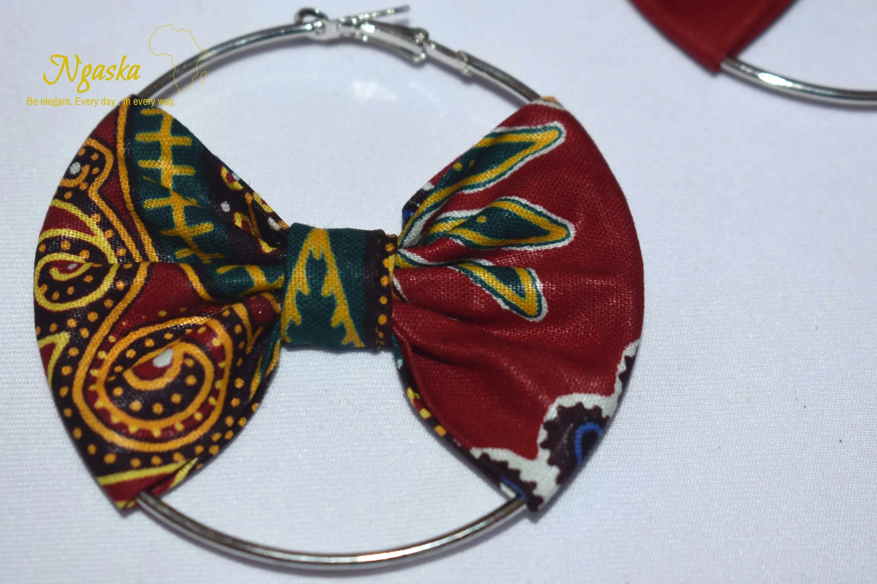 African Print Creole Hoop Earrings, Red Dashiki Print - ER13