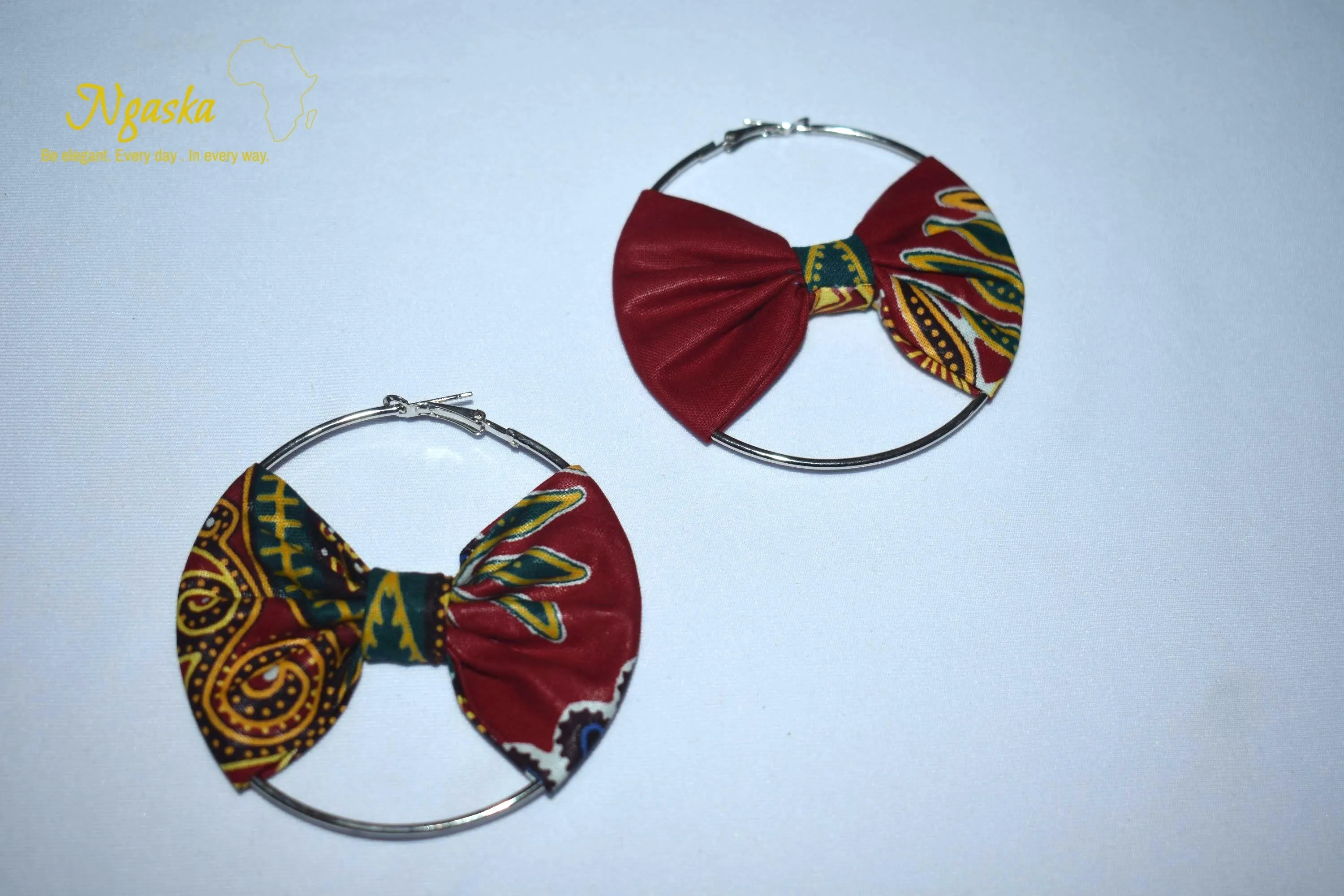 African Print Creole Hoop Earrings, Red Dashiki Print - ER13