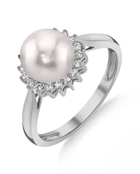 Akoya Pearl & Diamond Halo Ring