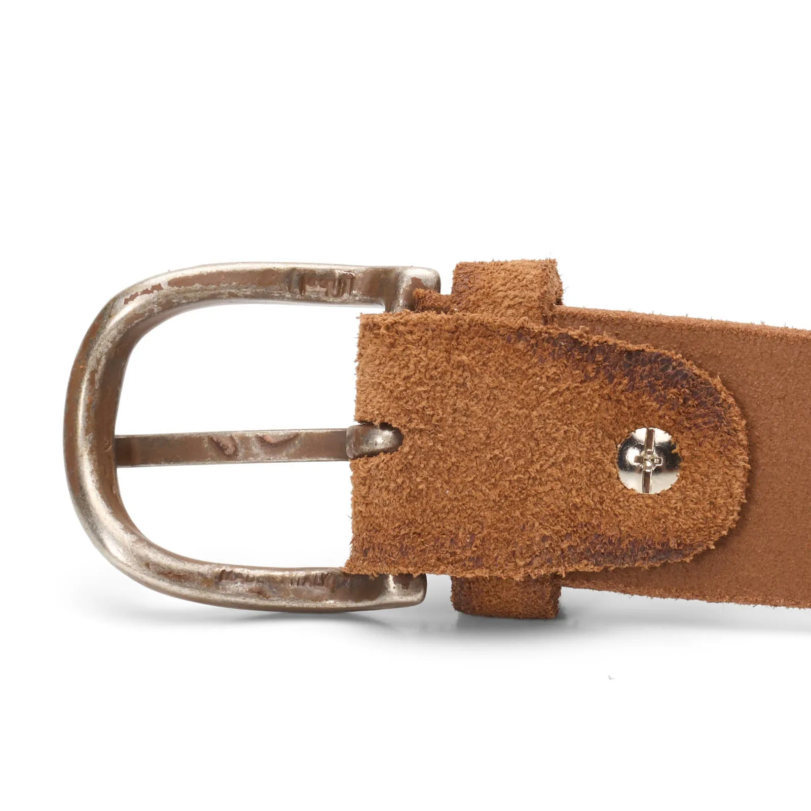 ALBERTOLUTI Napoli Tobacco No Frills Suede Leather Silver-Tone Buckle Belt