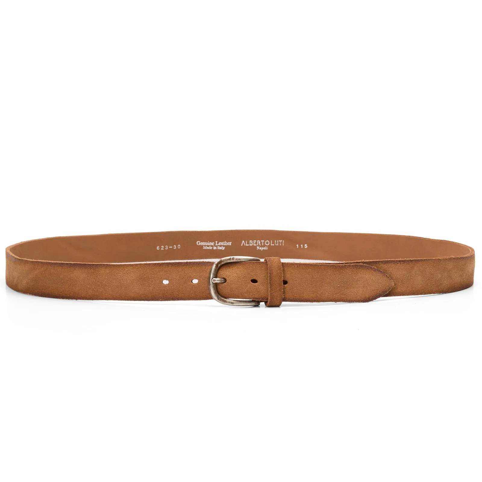 ALBERTOLUTI Napoli Tobacco No Frills Suede Leather Silver-Tone Buckle Belt