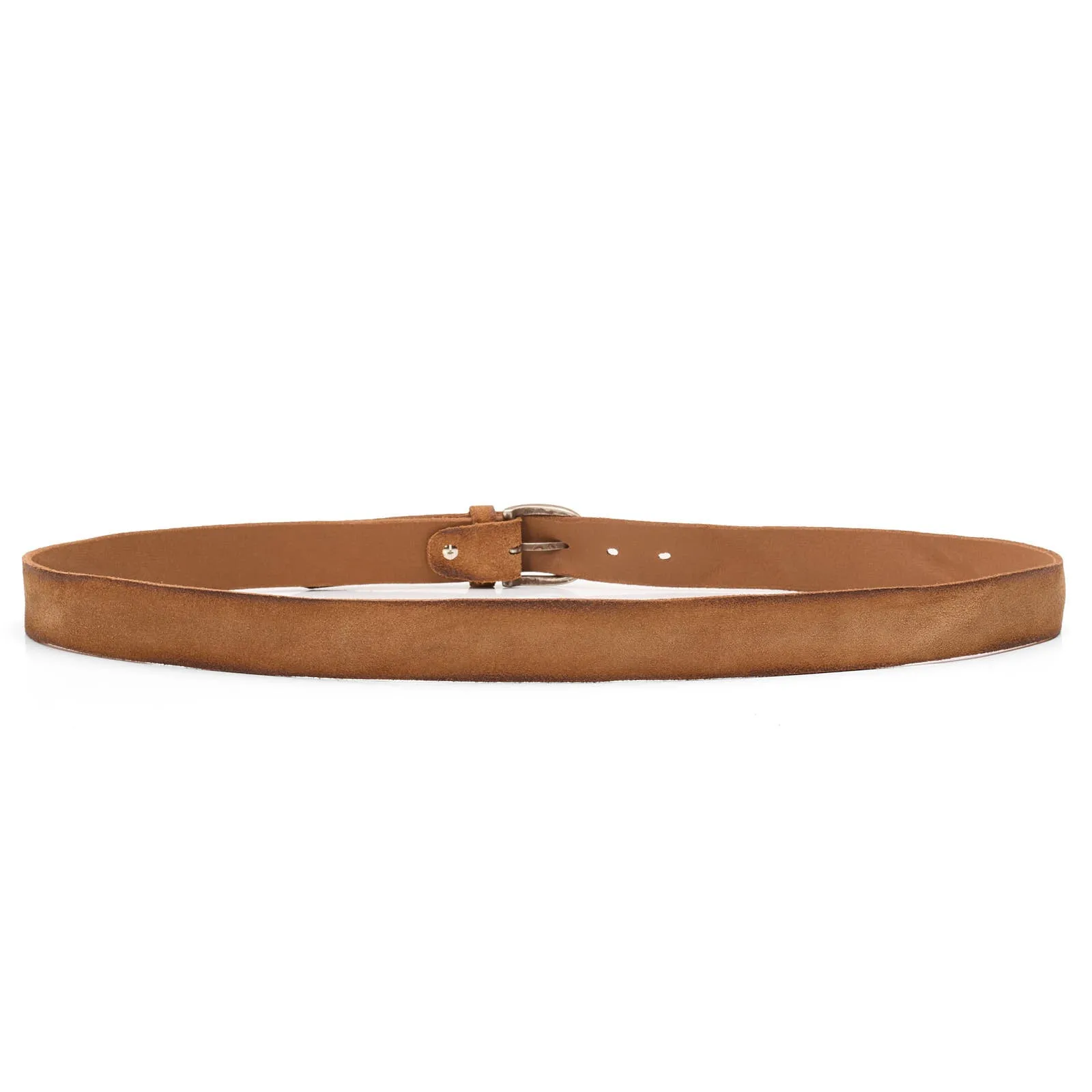 ALBERTOLUTI Napoli Tobacco No Frills Suede Leather Silver-Tone Buckle Belt