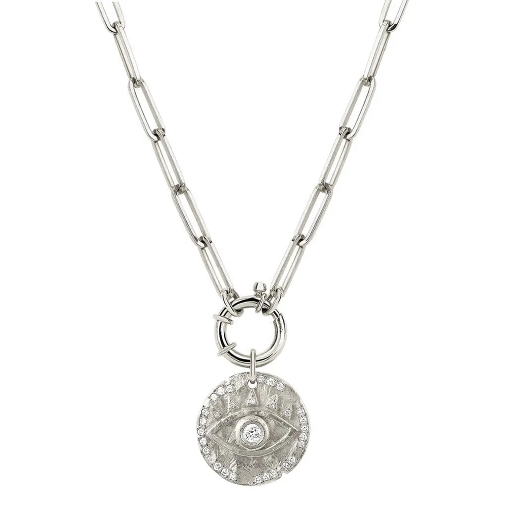 Alchemy Link Charm Necklace with 18k Diamond Eye of Protection Coin Charm