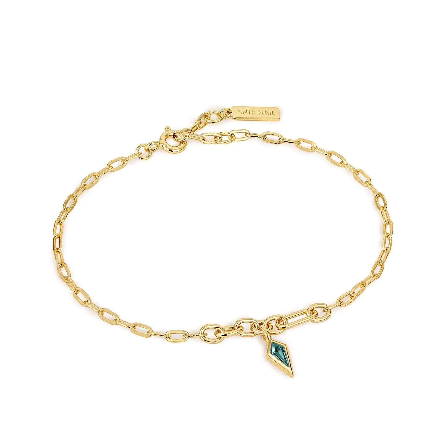 Ania Haie Gold Teal Sparkle Drop Pendant Chunky Chain Bracelet