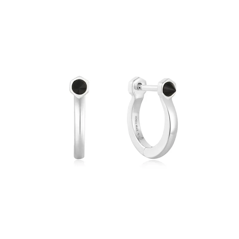 Ania Haie Silver Black Agate Huggie Hoop Earrings