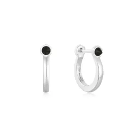 Ania Haie Silver Black Agate Huggie Hoop Earrings