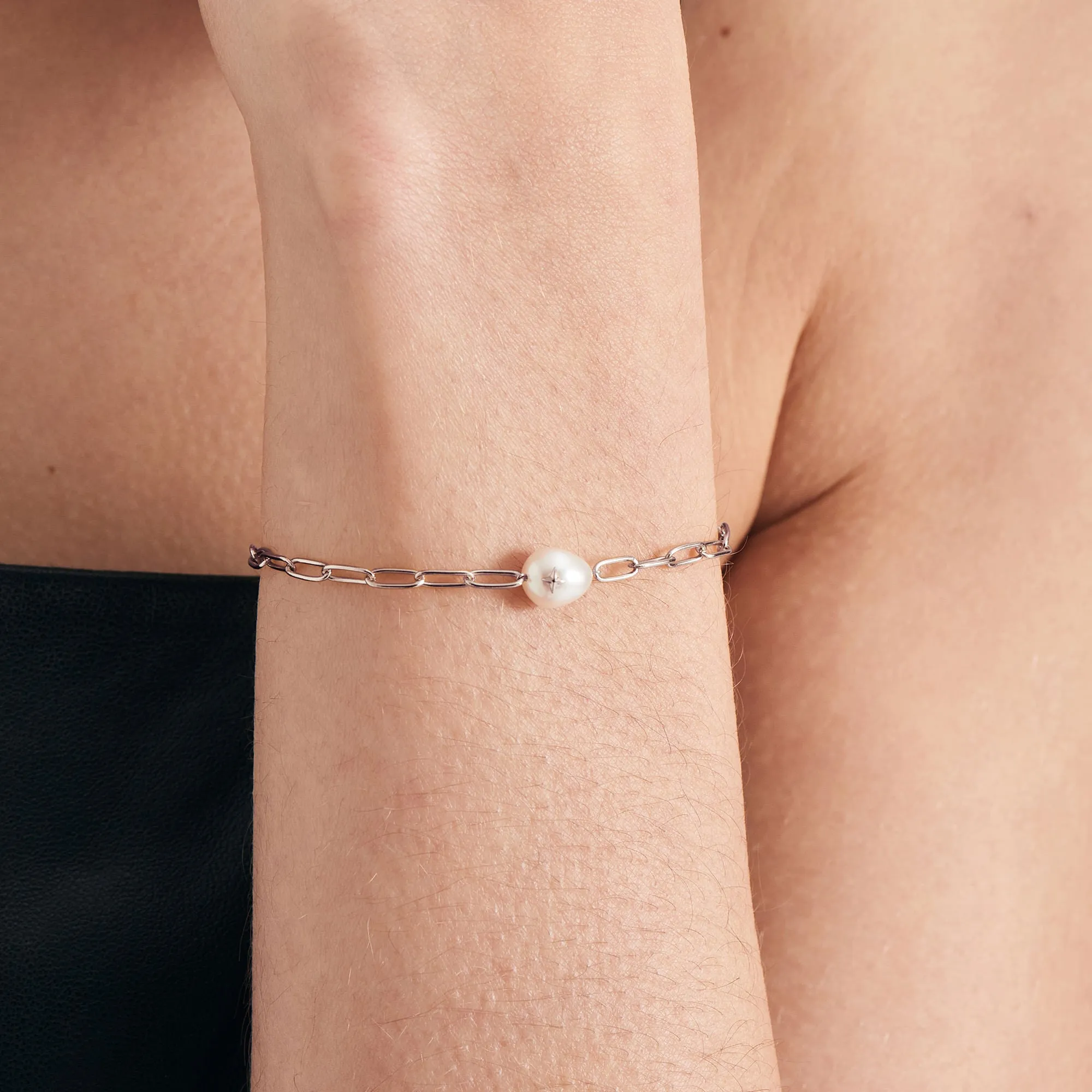 Ania Haie Silver Pearl Sparkle Chunky Chain Bracelet