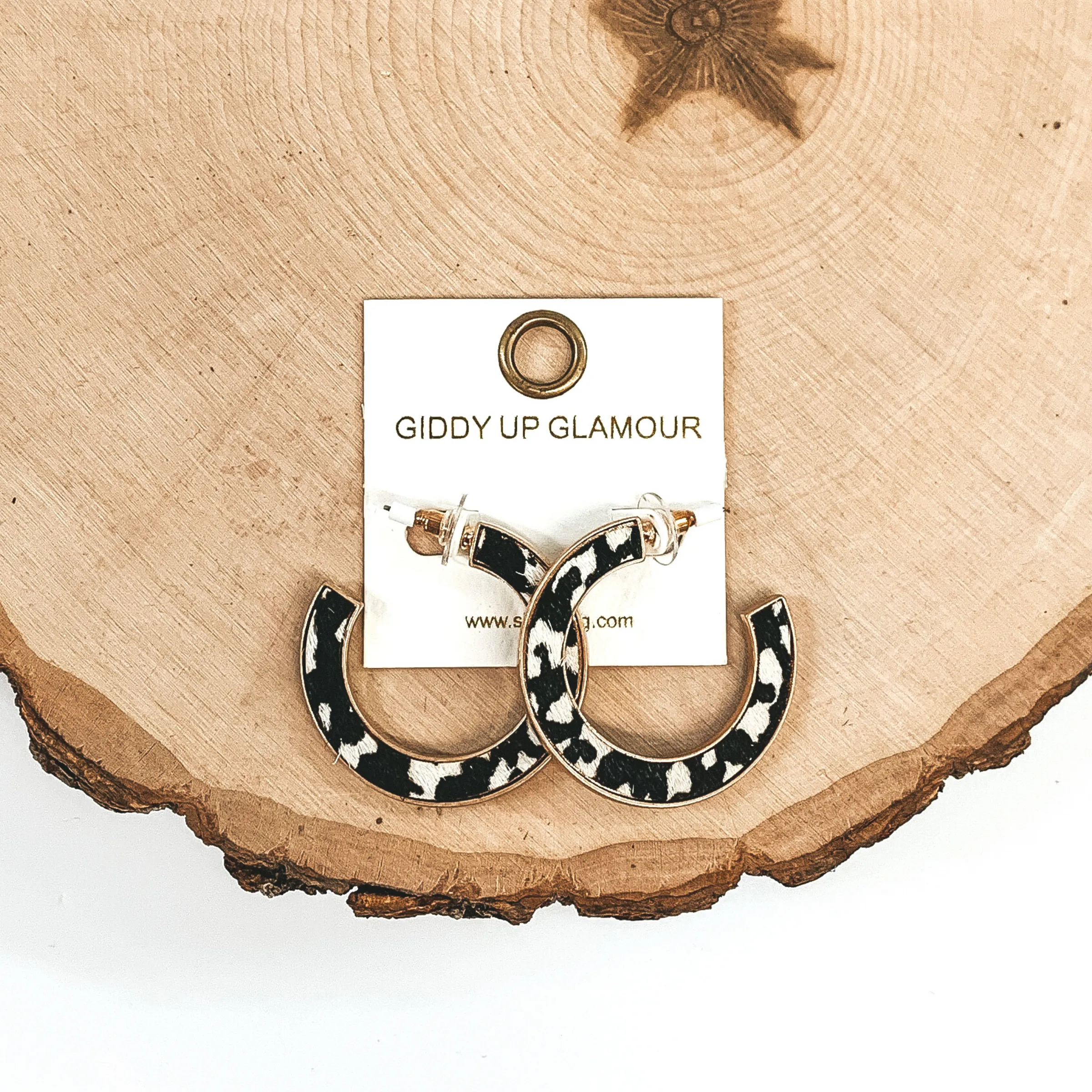 Animal Print Gold Hoops in Black/White