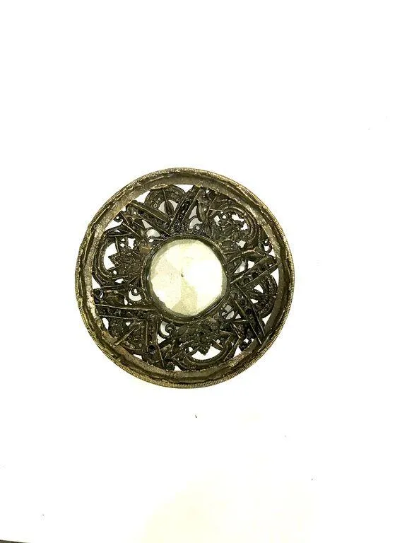 Antique Golden Circular Metal Piece With Stone(White, Golden)