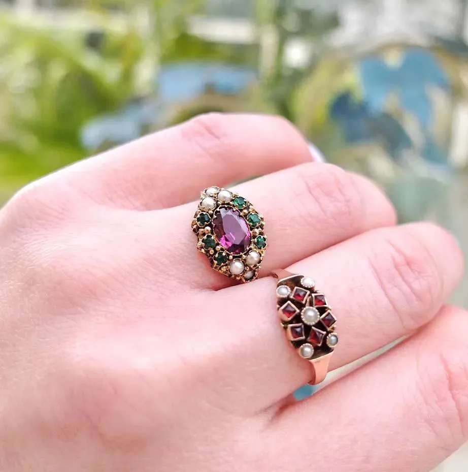 Antique Victorian 15ct 1873 Almandine Garnet Ring