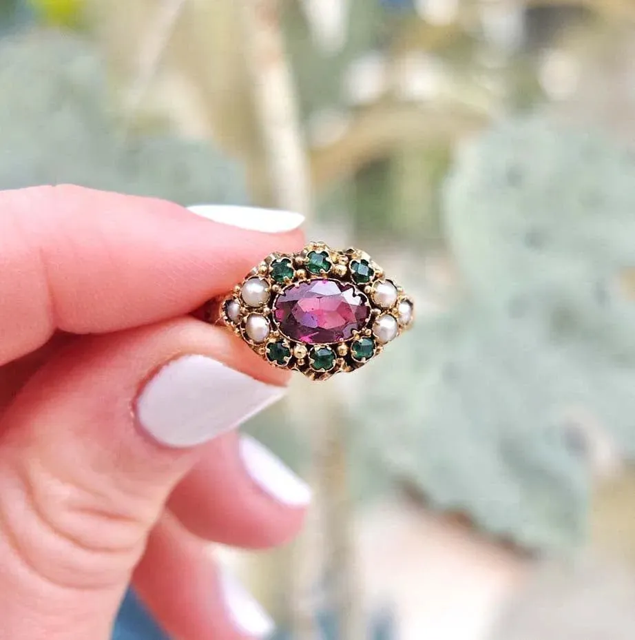 Antique Victorian 15ct 1873 Almandine Garnet Ring