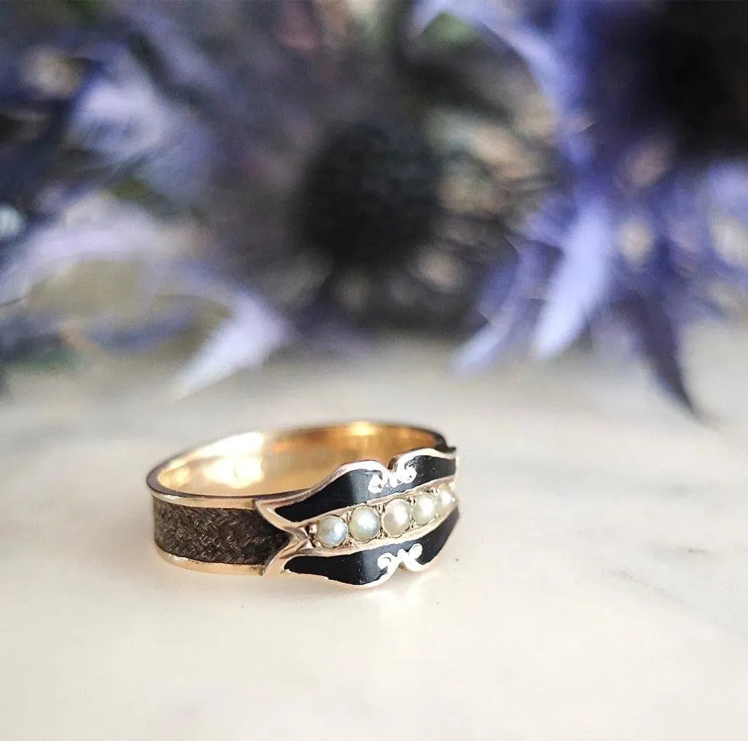 Antique Victorian 1878 Mourning Black Enamel 9ct Gold Ring