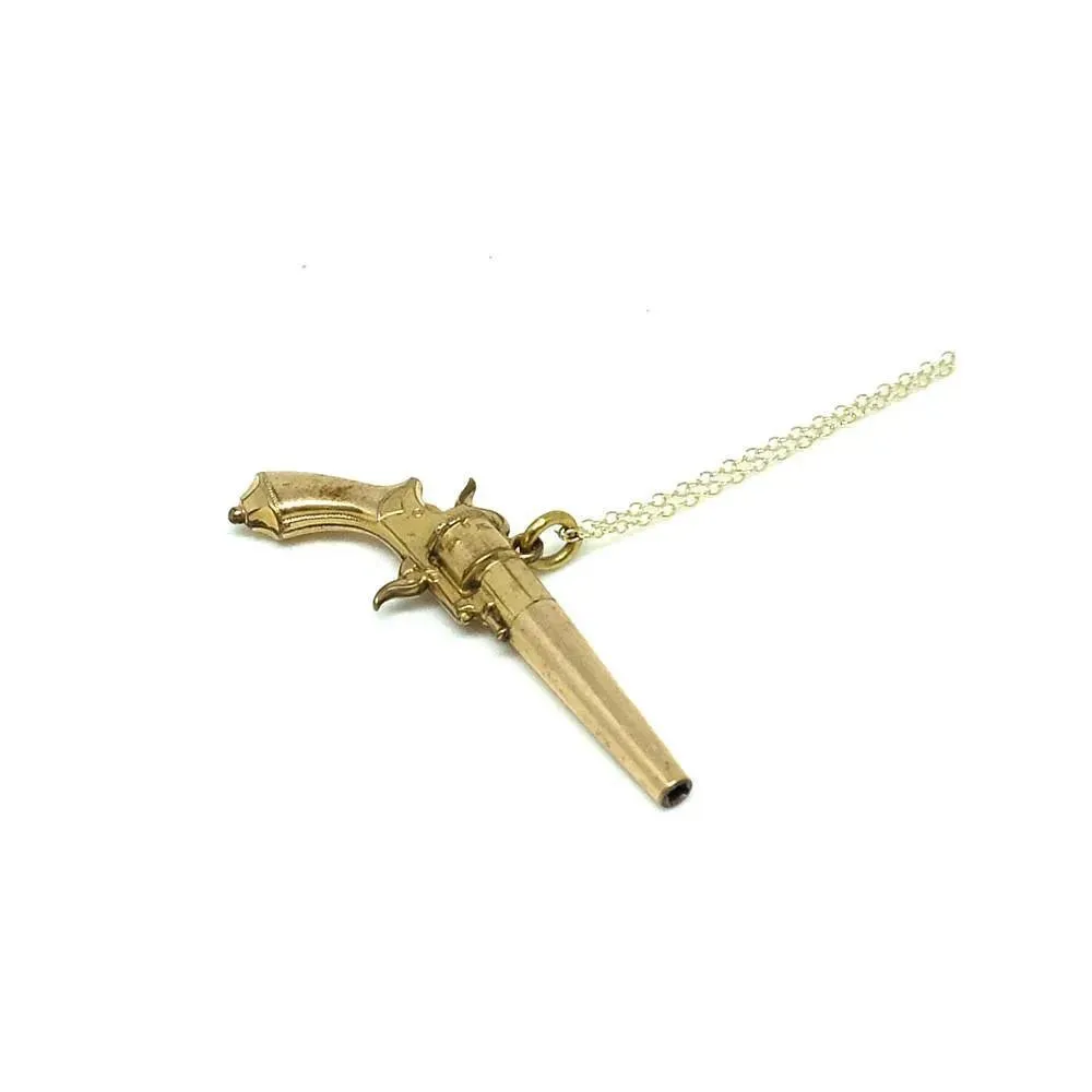 Antique Victorian Yellow Gold Gilt Gun Pocket Watch Key Necklace