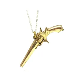 Antique Victorian Yellow Gold Gilt Gun Pocket Watch Key Necklace