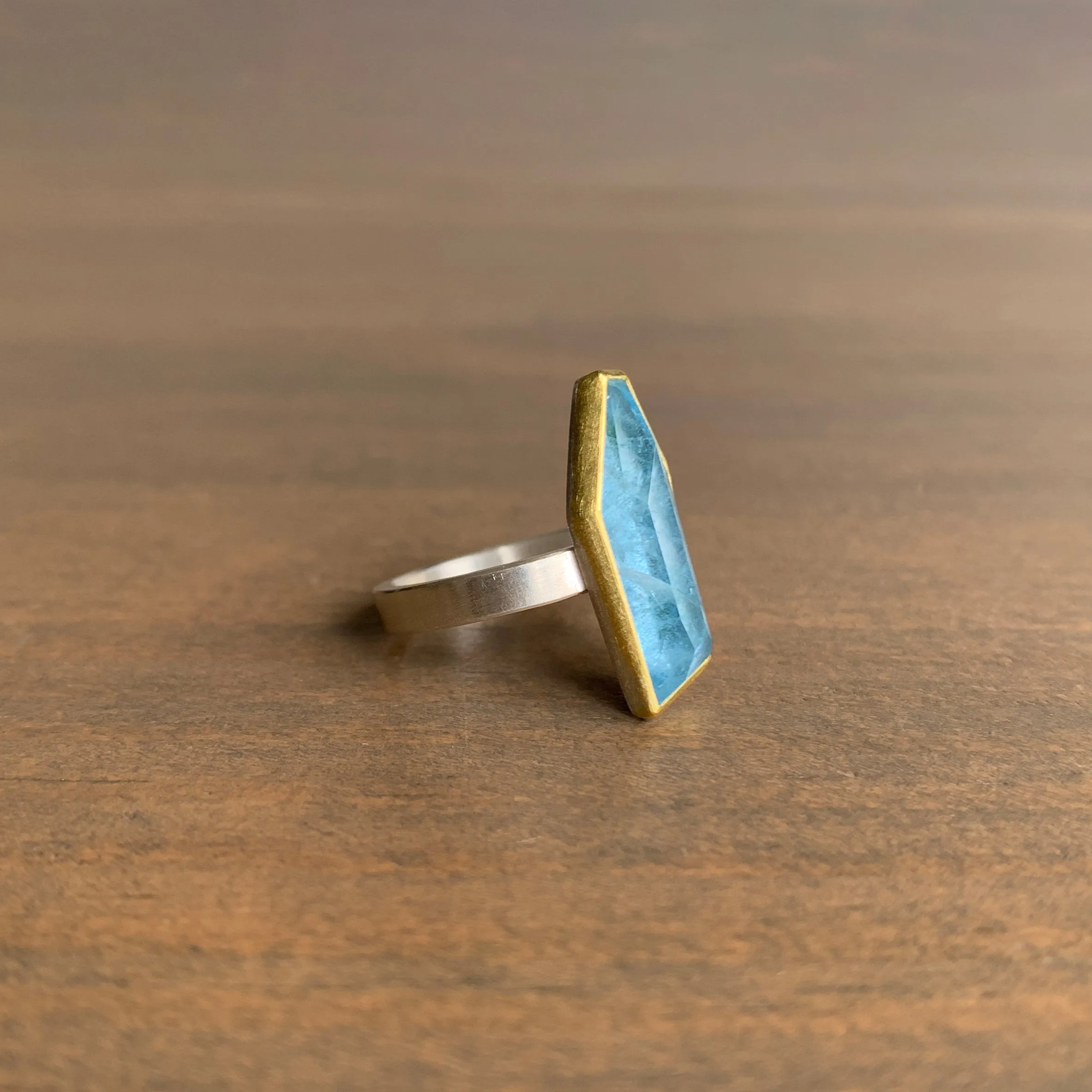 Aquamarine Geometric Ring