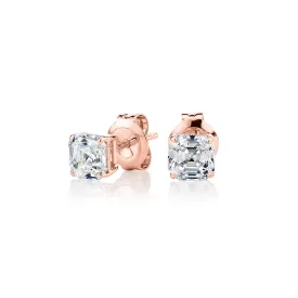 Asscher stud earrings with 1 carats* of diamond simulants in 10 carat rose gold