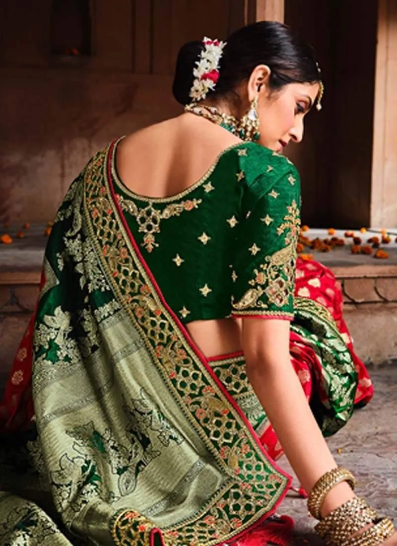 Astonishing Look Green And Pink Color Silk Base Silk Weave Saree