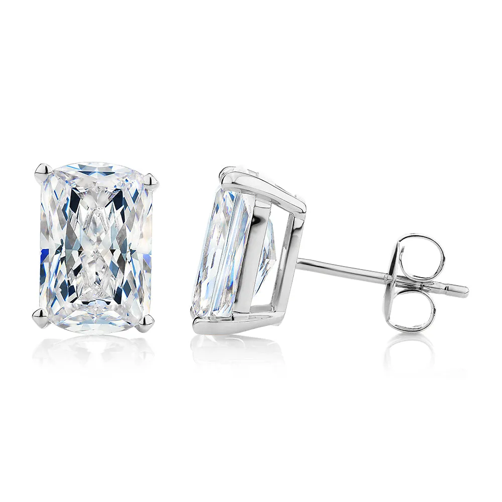 Aurora Radiant stud earrings with 6.98 carats* of diamond simulants in 10 carat white gold