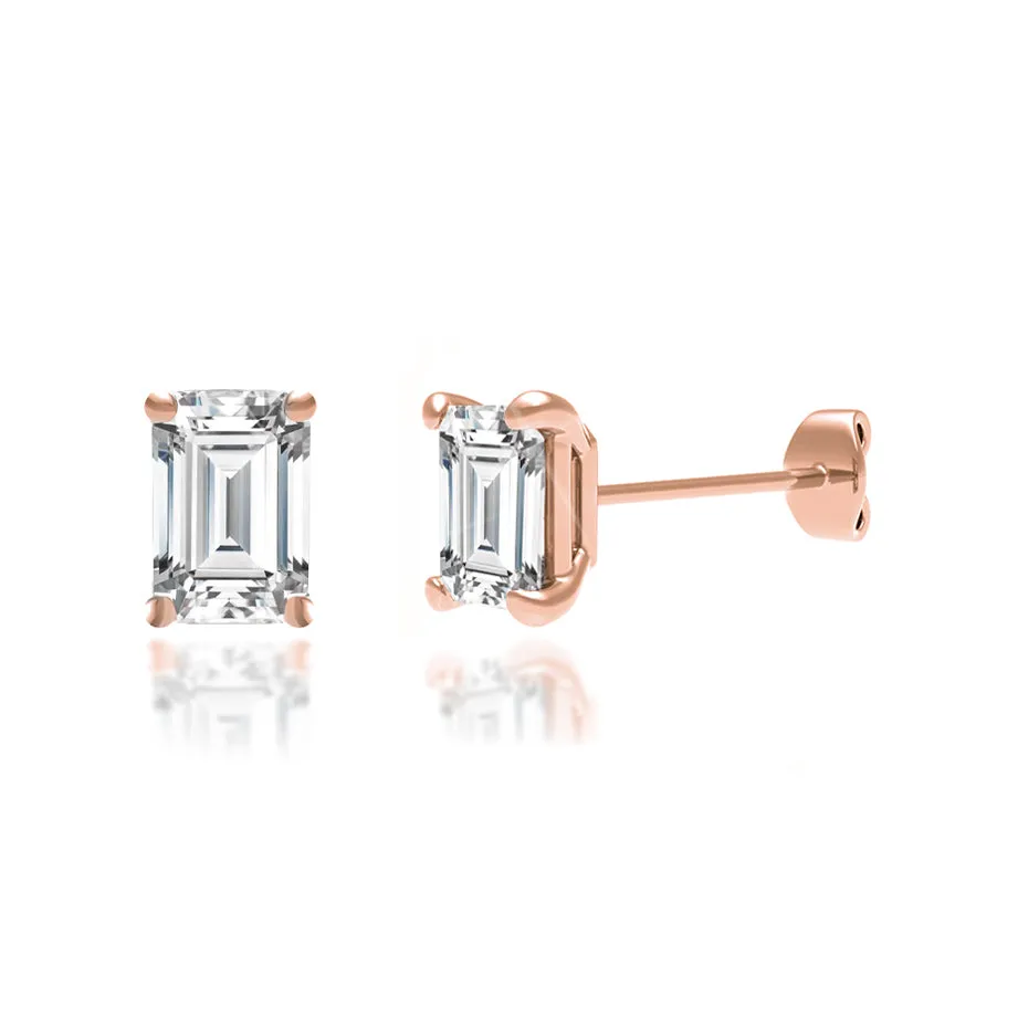 AVIANA - Emerald Lab Diamond 18k Rose Gold Emerald Stud Earrings