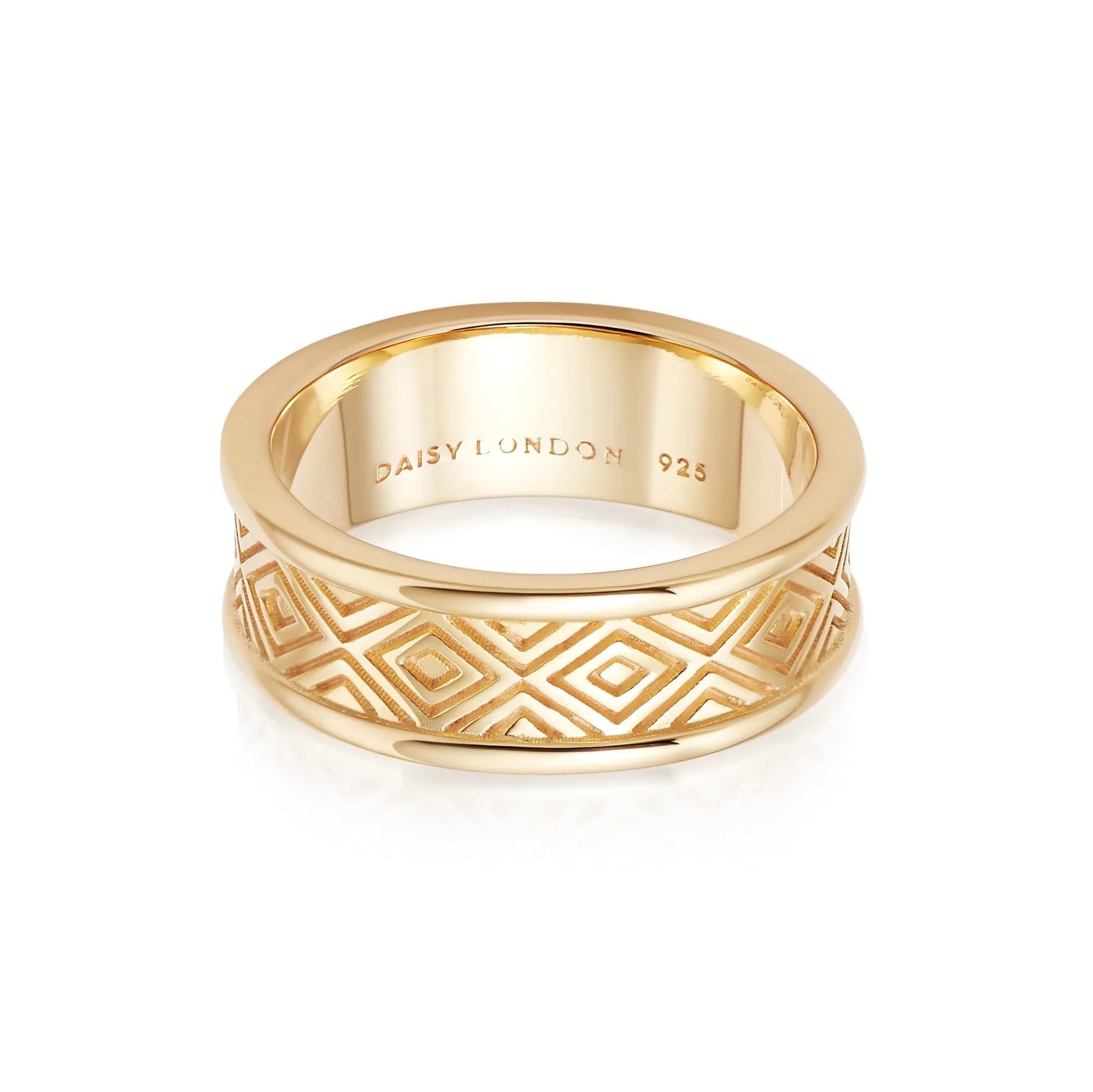 Aztec Engraved Chunky Ring 18ct Gold Plate