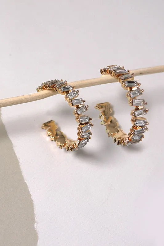 Baguette Rhinestone Hoops