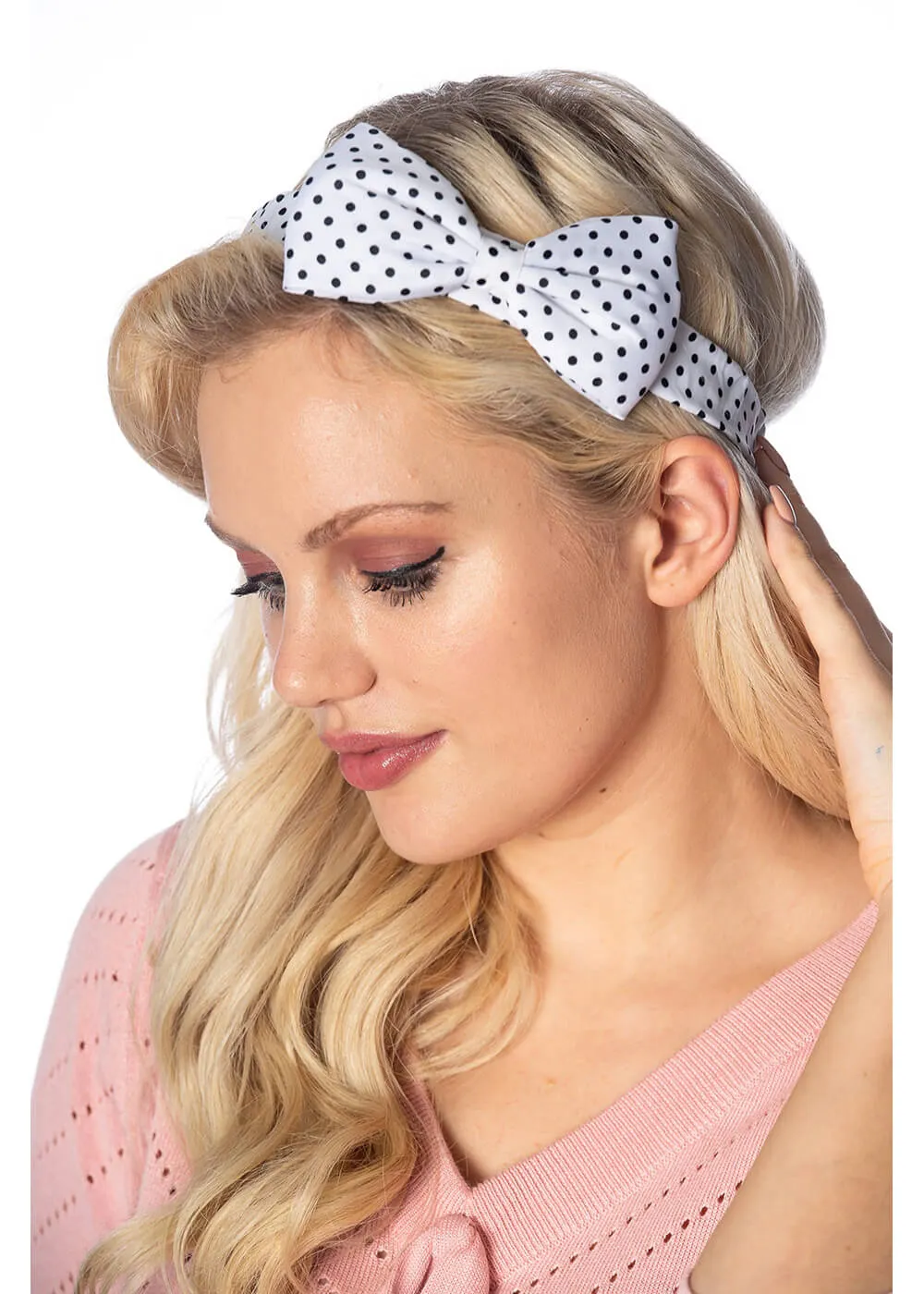 Banned Dionne Polkadot Bow 50's Headband White Black