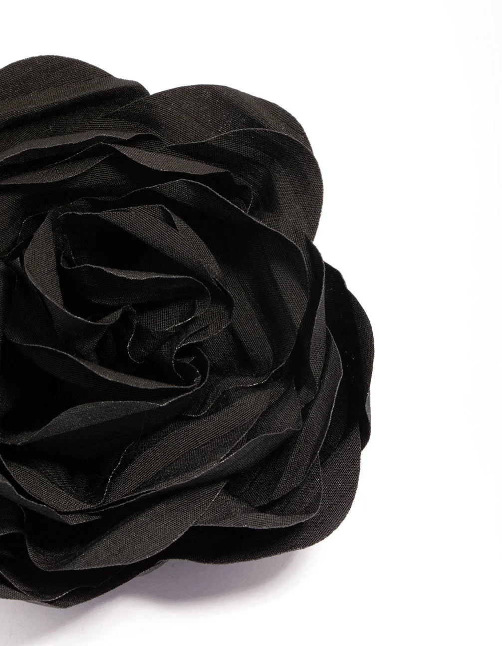 Black Fabric Plisse Flower Corsage Clip