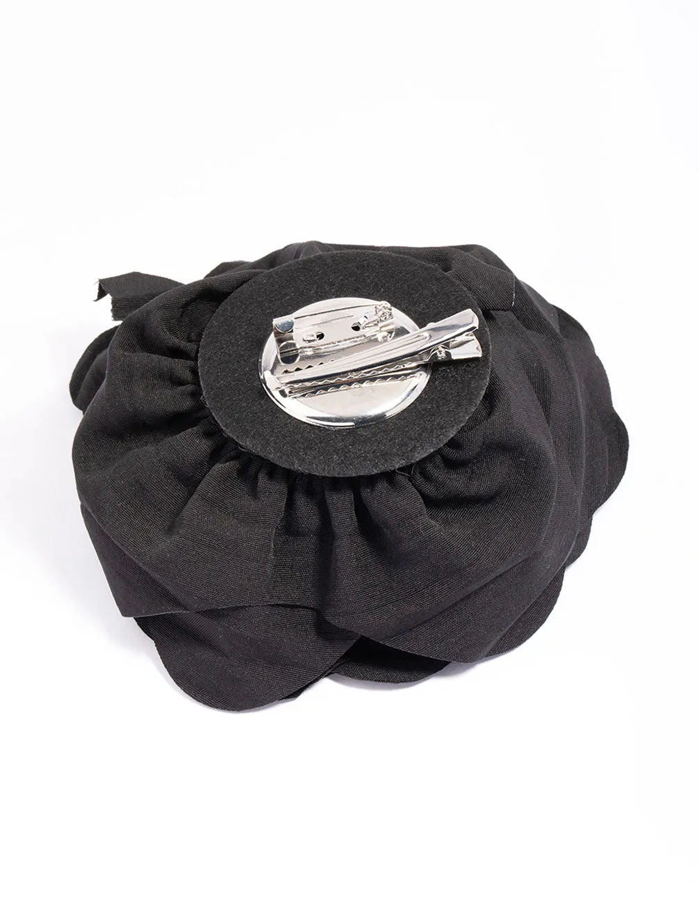 Black Fabric Plisse Flower Corsage Clip