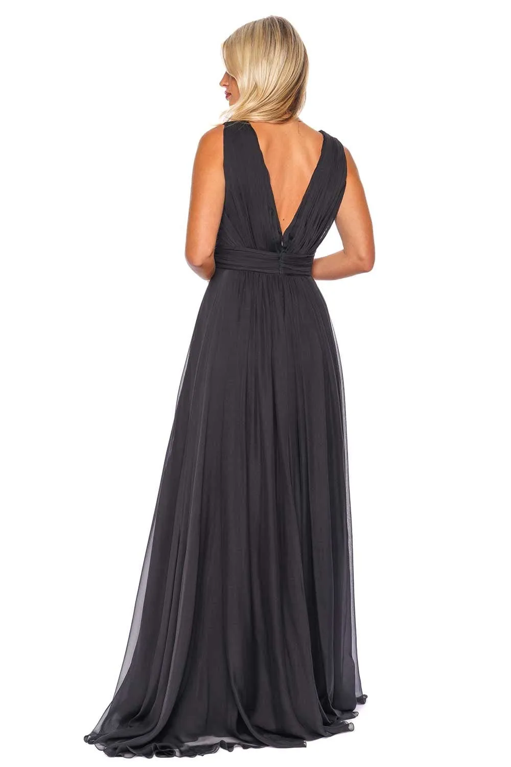 Black Plunge Silk Chiffon Gown