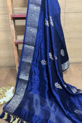 Blue Banarasi Handloom Chiniya Silk Dupatta - Elegant Style