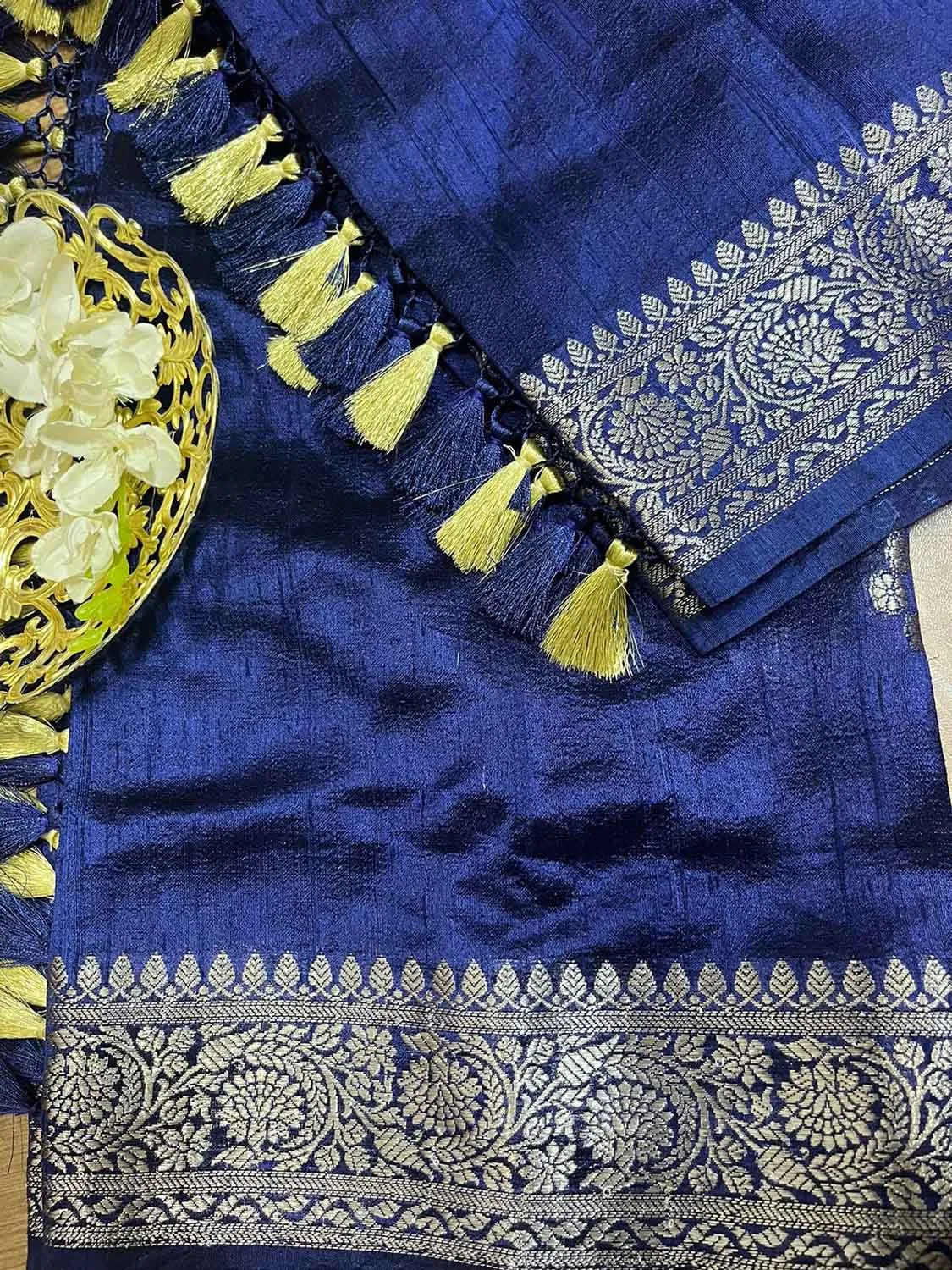 Blue Banarasi Handloom Chiniya Silk Dupatta - Elegant Style